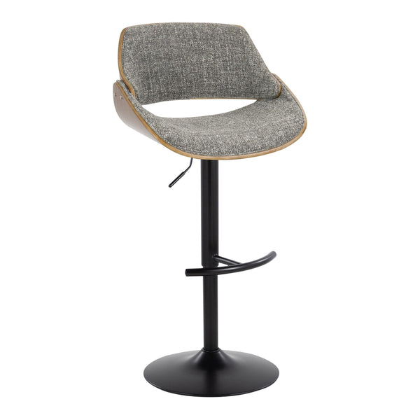 English Elm Fabrizzi Mid-Century Adjustable Barstool Set of 2 with Walnut Seat, Black Steel Base, Swivel Comfort Grey B202S00842