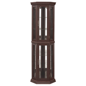 English Elm Lighted Corner Curio Cabinet with Led Glow Tempered Glass Shelves and Mirrored Back W2275P292642