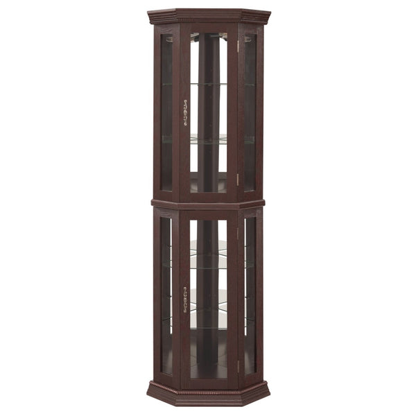 English Elm Lighted Corner Curio Cabinet with Led Glow Tempered Glass Shelves and Mirrored Back W2275P292642