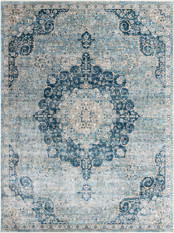 Unique Loom Newport Elms Machine Made Medallion Rug Navy Blue, Light Blue/Ivory 9' 0" x 12' 2"