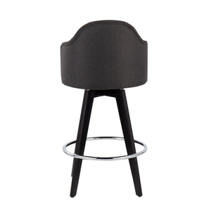 English Elm Ahoy Contemporary 26" Counter Stool Set Of 2 - Charcoal Fabric, Chrome Footrest, Black Wood Legs B202S00159