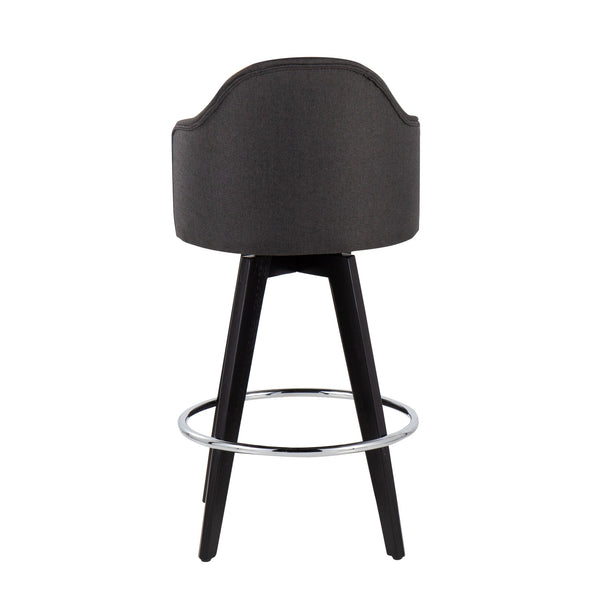 English Elm Ahoy Contemporary 26" Counter Stool Set Of 2 - Charcoal Fabric, Chrome Footrest, Black Wood Legs B202S00159