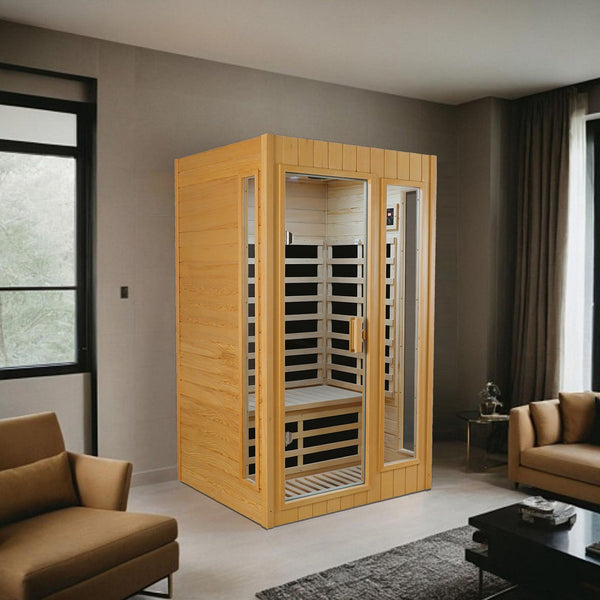 English Elm Hemlock Wood Two Person Far Infrared Indoor Sauna with Bluetooth and Led Lighting W2611P172613
