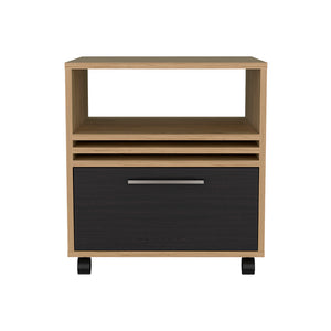 English Elm Baldwin City Nightstand in Light Oak & Black with Casters, Engineered Wood, Minimalist Modern Design B092P254745