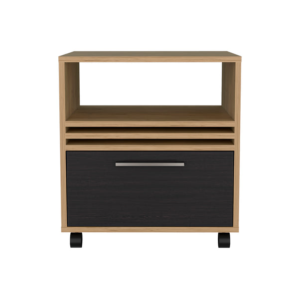 English Elm Baldwin City Nightstand in Light Oak & Black with Casters, Engineered Wood, Minimalist Modern Design B092P254745