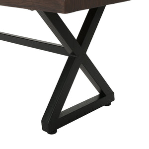 English Elm Christopher Knight Home® - Outdoor Aluminum Dining Bench with Wood‑Like Finish and Black Powder‑Coated Steel X‑Frame, Durable Stylish Seating Brown 61625.00BBRNMP1