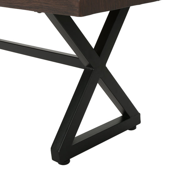English Elm Christopher Knight Home® - Outdoor Aluminum Dining Bench with Wood‑Like Finish and Black Powder‑Coated Steel X‑Frame, Durable Stylish Seating Brown 61625.00BBRNMP1