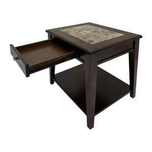 English Elm Classic Cherry Finish Wooden End Table with Drawer & Shelf, 26"x21"x24" Accent Nightstand for Living Room B011P225194