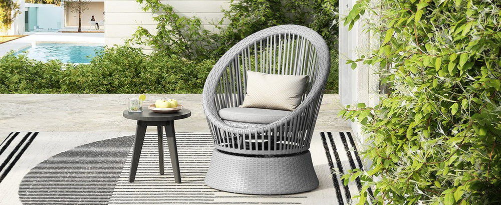 English Elm Christopher Knight Home® - 26.7" Modern Swivel Wicker Lounge Chair with Weather-Resistant PE Rattan, Iron Frame, Plush Cushion Comfort Silver grey N767P237032G