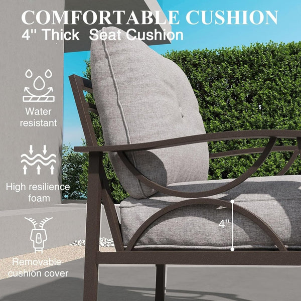 English Elm Set of 2 Outdoor Steel Armchairs Powder Coated Matte Frame with Cushioned Patio Seating Gray+ Khaki B082P455143