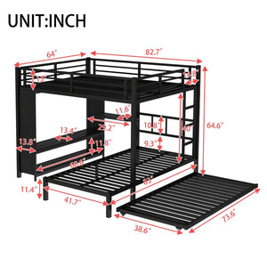 English Elm Queen Over Twin Bunk Bed With Wardrobe, Trundle, Foldable Desk & Noise-Reducing Design In Black W1580S00137-GIGA
