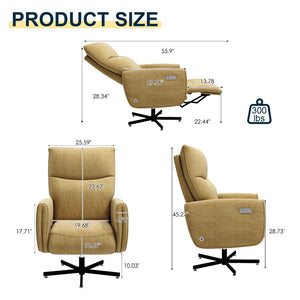 English Elm Power Swivel Velvet Recliner with Usb Charging for Living Room or Home Office Yellow W3568P431985