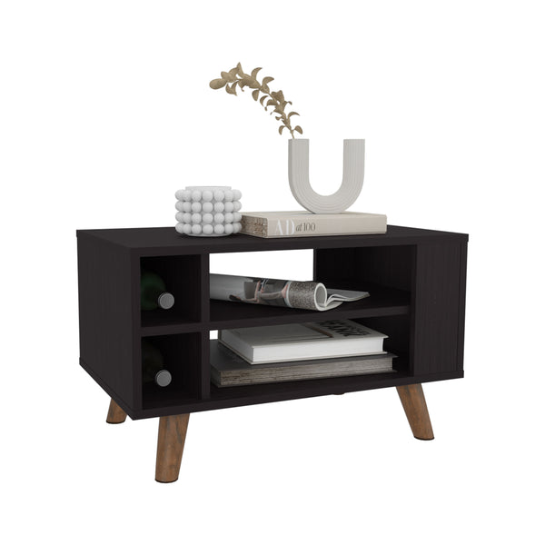 English Elm Coffee Coffee Table Black Wengue with 4 Open Shelves, Sturdy Legs, Compact Modern Minimalist Design Durable Engineered Wood Compliant B097P350284