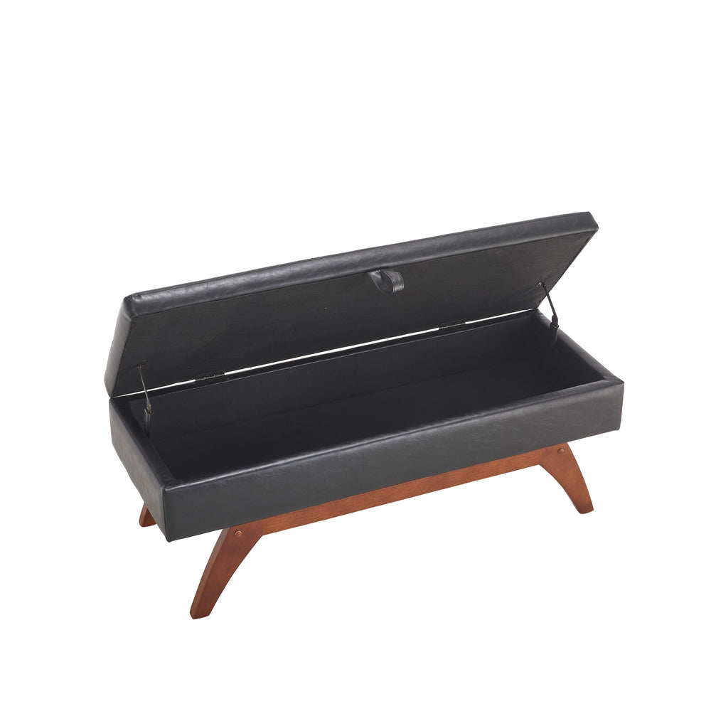 English Elm COOLMORE Teddy fabric storage bench with solid wood feet, hidden compartment for tidy bedroom organization Black PU W1539P242727