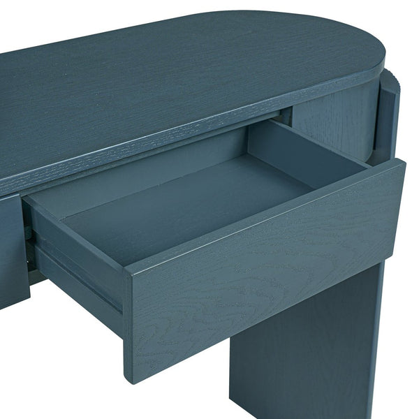 English Elm TREXM Entryway Table with Natural Oak Veneer, Fluted Legs, Oval Top and Two Drawers for Hallway Decor Navy N715P288632M