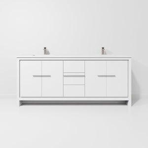 English Elm White Double Bath Vanity 80" W With Cultured Marble Top & Gun Metal Faucet - Stylish Storage Solution B2731P259581-GIGA