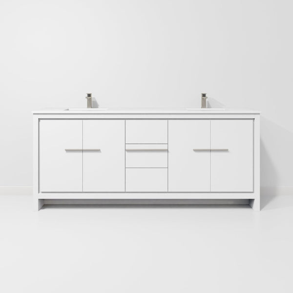 English Elm White Double Bath Vanity 80" W With Cultured Marble Top & Gun Metal Faucet - Stylish Storage Solution B2731P259581-GIGA