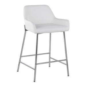 English Elm Daniella Contemporary Counter Stool Set Of 2 In White Faux Leather & Chrome - Stylish Comfort For Any Space B202S00052
