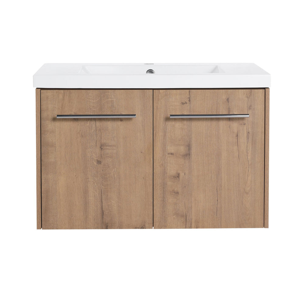 English Elm 30 30 Inch Soft Close Vanity with Resin Sink, Open Shelf Storage & Rust‑Resistant Metal Handles, KD-Pack W999P188194