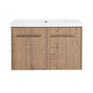 English Elm 30 30 Inch Soft Close Vanity with Resin Sink, Open Shelf Storage & Rust‑Resistant Metal Handles, KD-Pack W999P188194