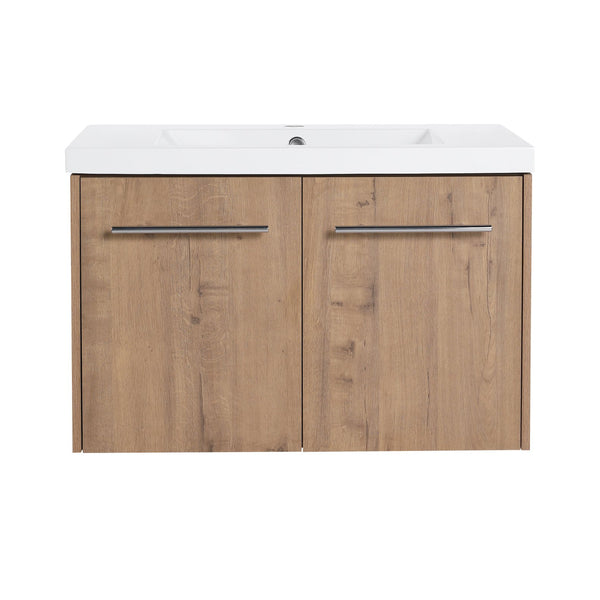 English Elm 30 30 Inch Soft Close Vanity with Resin Sink, Open Shelf Storage & Rust‑Resistant Metal Handles, KD-Pack W999P188194