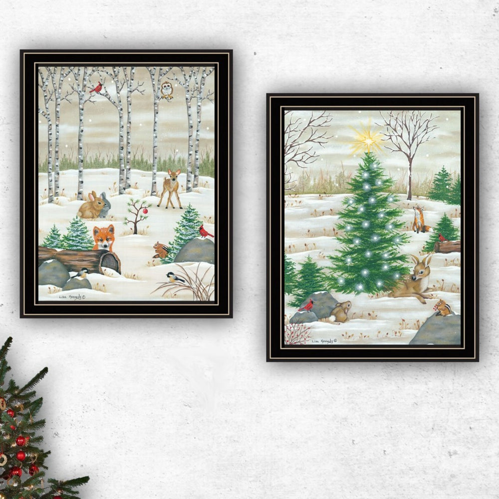 English Elm Trendy Decor 4u Woodland Critters Holiday Two Piece Framed Art Set for Home Walls B067P255237