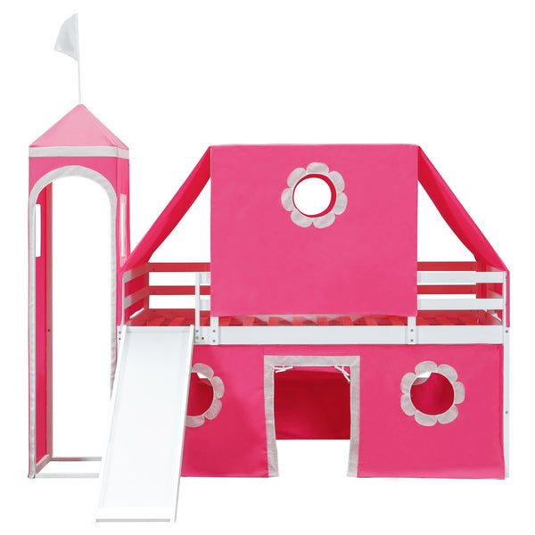 English Elm Twin Castle Loft Bed with Slide Tent Tower and Play Space for Kids Rooms Pink N708P249511H
