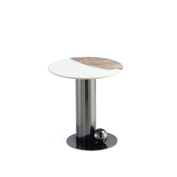 English Elm Laurel Sintered Stone Top End Table in Black — 19.7" Round Top, Stainless Steel Base, Contemporary Design B365S00103