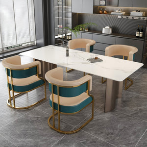 English Elm Modern Gold Iron Frame Pu Leather Armless Dining Chairs Ergonomic Cushioned Set W2699P430962