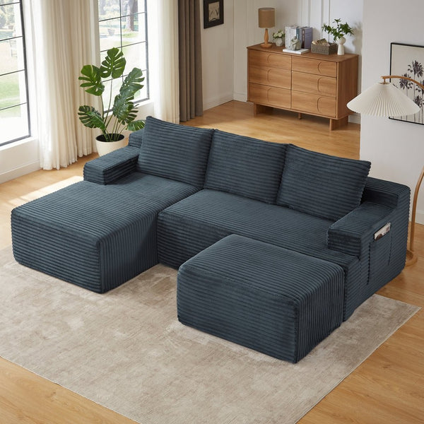 English Elm U-shaped Modular Cloud Sectional Corduroy Sofa Deep Seat Sleeper for Living Room W2339S00107