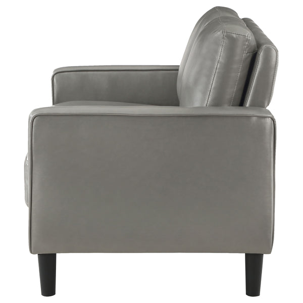 English Elm Farallone Faux Leather Upholstered Track Arm Loveseat with Tapered Legs, Sleek Contemporary Design and Comfort Grey B062P299957