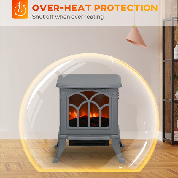 English Elm HOMCOM Freestanding Electric Fireplace Stove with Realistic Flame, 750/1500W Heat, Safety Features Gray W2225P229239