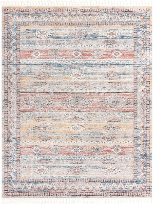 Unique Loom Aramis Tal Machine Made Tribal Rug Multi, Black/Blue/Orange/Rust Red/Ivory 7' 10" x 10' 0"