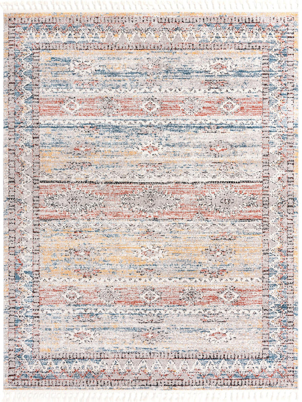 Unique Loom Aramis Tal Machine Made Tribal Rug Multi, Black/Blue/Orange/Rust Red/Ivory 7' 10" x 10' 0"
