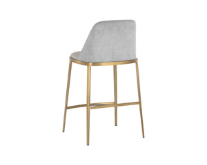Sunpan Dover Luxurious Faux Leather Barstool with Sleek Brushed Gold Steel Legs for Contemporary Spaces Napa Stone / Polo Club Stone