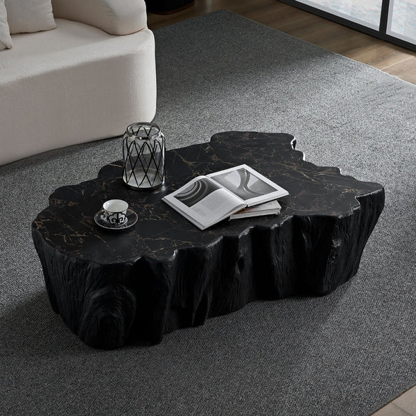 English Elm 48.62 Inch Sculptural Fiberglass Coffee Table Organic Form Gloss Finish Living Room W876P400325