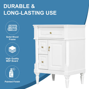 English Elm 24 Inch Freestanding Vanity with Ceramic Sink Rubberwood Frame Matte Finish Storage White N725P356058K