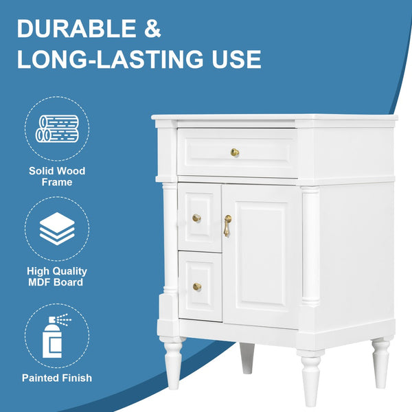 English Elm 24 Inch Freestanding Vanity with Ceramic Sink Rubberwood Frame Matte Finish Storage White N725P356058K