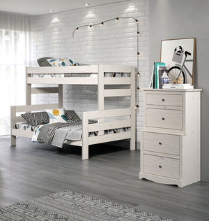 English Elm White Rustic Twin Bunk Bed - Solid Brazilian Pine With Plank Design, Integrated Ladder & Space-Saving Style B2741S00288-GIGA