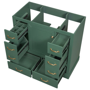 English Elm 36" Modern Bathroom Vanity Cabinet Base with Six Drawers, Adjustable Shelf & Drawer Organizer Green WF307973AAF