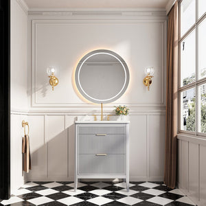 English Elm Fully Assembled 30'' Grey Freestanding Bathroom Vanity With Marble Top & Dual Handle Sets - Ready To Use! W1826P308972
