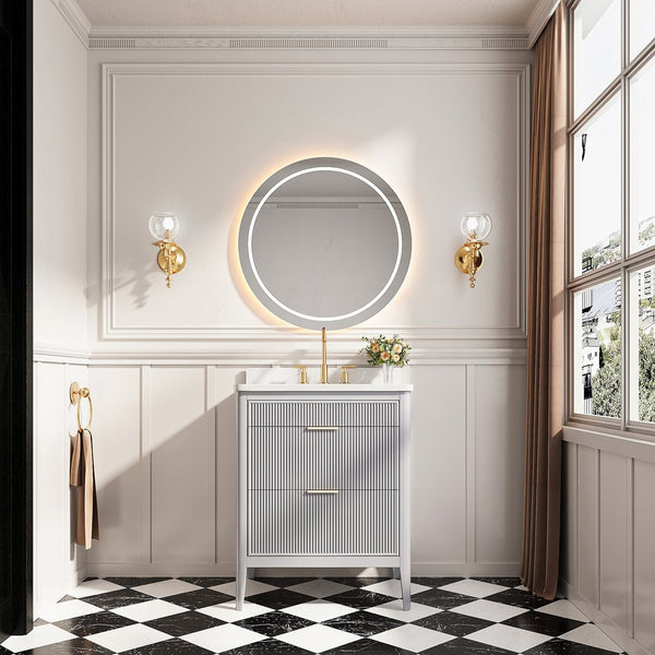 English Elm Fully Assembled 30'' Grey Freestanding Bathroom Vanity With Marble Top & Dual Handle Sets - Ready To Use! W1826P308972