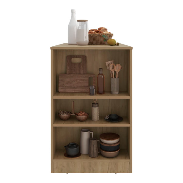 English Elm Lacour Open Shelf Kitchen Island Prep Station with Three Tier Melamine Storage Natural B097P474294