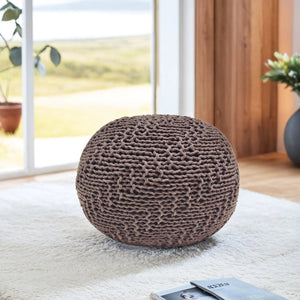 English Elm Christopher Knight Home® - HAZEL Pouf Modern Knit Weave Fabric Ottoman Stool — Textured Round Accent Seat, 20" x 14" Sized Light Brown 60495.00BEI