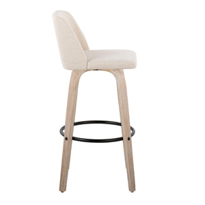 English Elm Toriano 30" Mid-Century Modern Barstool Set Of 2 In White-Washed Wood & Cream Fabric For Stylish Comfort B202S00684-GIGA