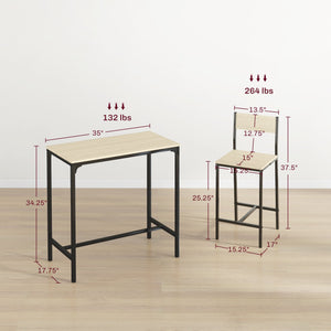 English Elm Homcom 3-Piece Industrial Bar Set With Space-Saving Design, Oak Table & High-Back Stools For 2 W2225P217129