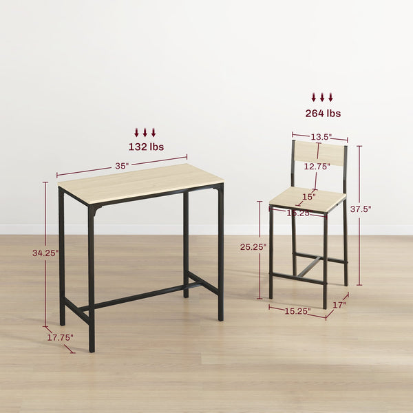 English Elm Homcom 3-Piece Industrial Bar Set With Space-Saving Design, Oak Table & High-Back Stools For 2 W2225P217129