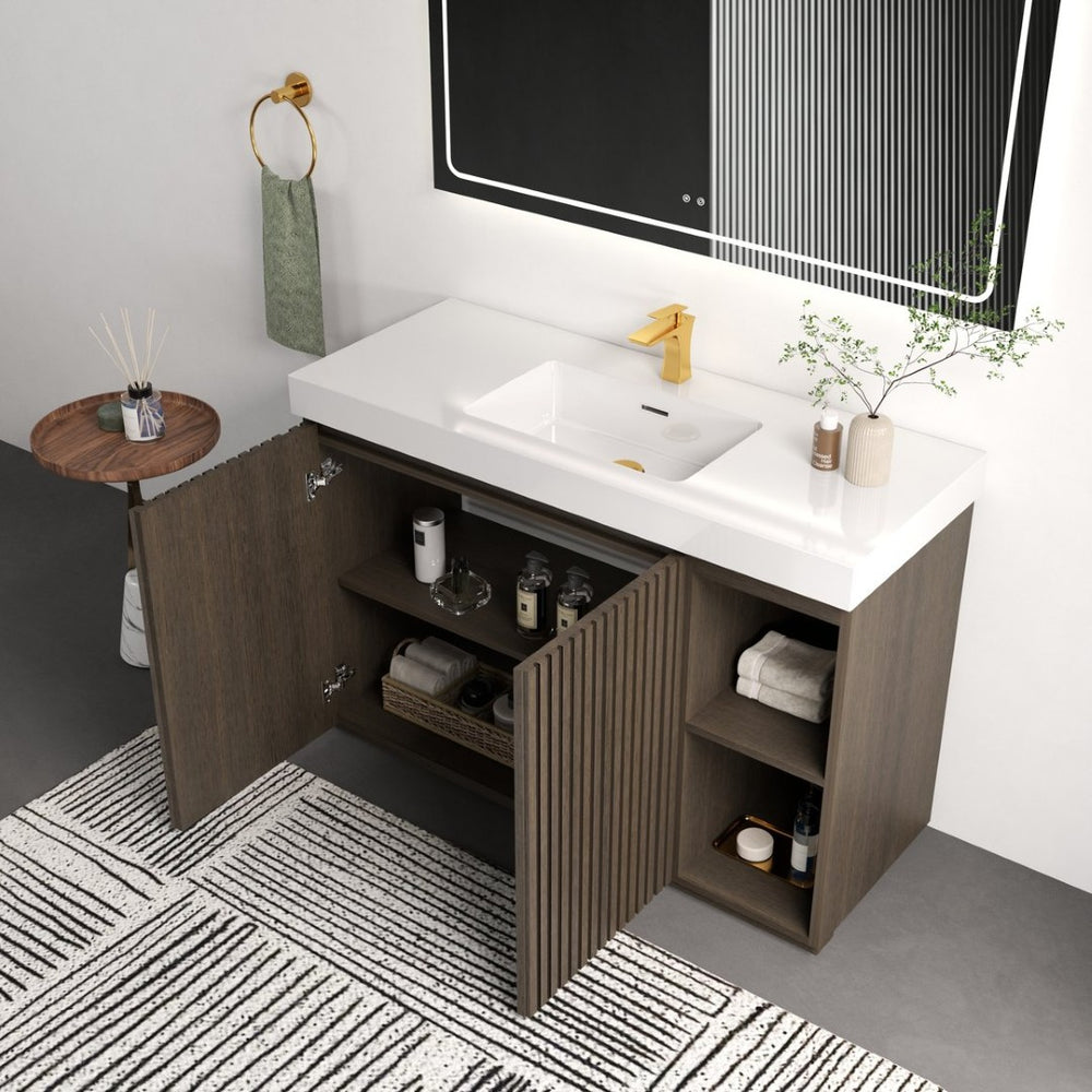 English Elm Grace Floating Walnut Vanity with Solid Surface Sink and Soft Close Storage Drawers Oak,Smoke W1865S00223