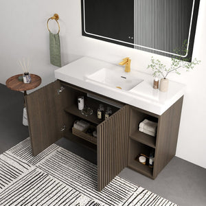 English Elm Grace Floating Walnut Vanity with Solid Surface Sink and Soft Close Storage Drawers Oak,Smoke W1865S00223