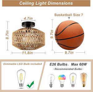 English Elm Boho Light Fixtures - Mini Rattan Chandelier With Dimmable Led Bulb For Stylish Ceiling Lighting Decor W2738P185431